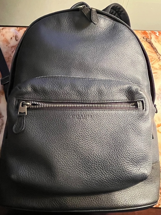 Coach Metropolitan Navy Pebbled Leather Backpack Unisex Travel Laptop Bag